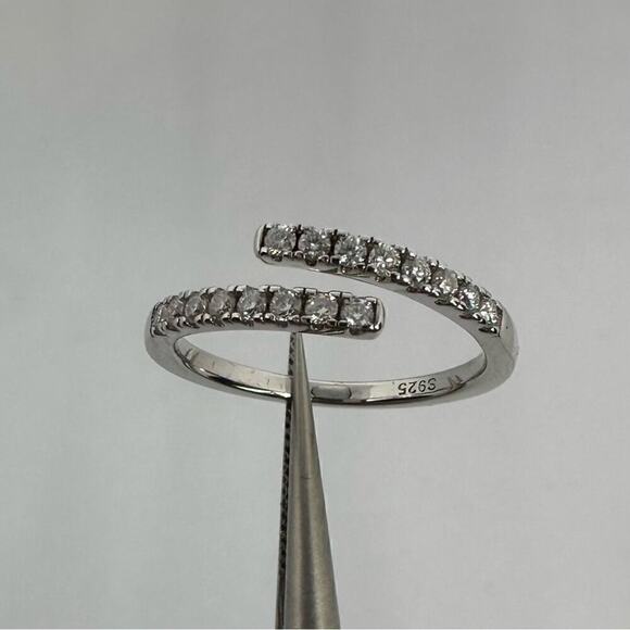 Moissanite Diamond Band Split Half Eternity Stackable Ring 18k Plated Adjustable - Picture 8 of 16